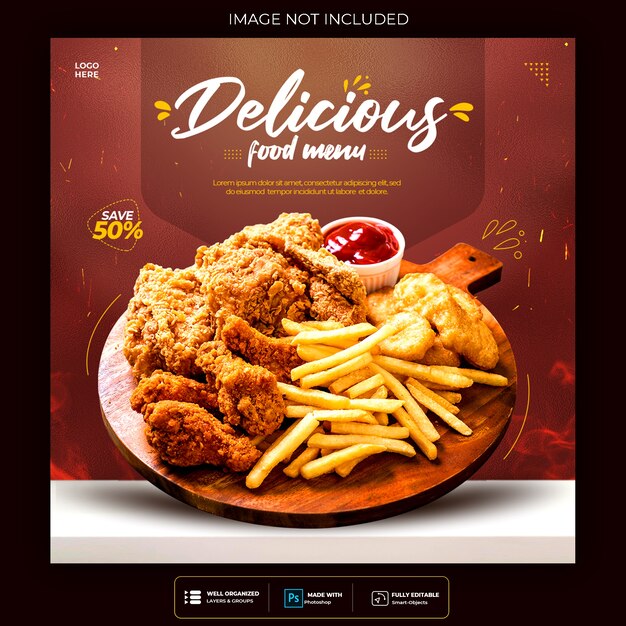 Food social media post template for restaurant fastfood burger