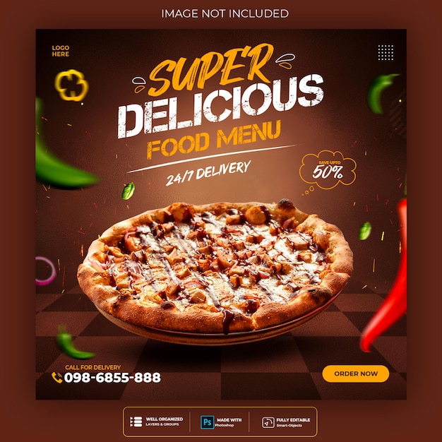 無料PSD 食品ソーシャルメディアプロモーションとinstagramのバナー投稿デザインテンプレート