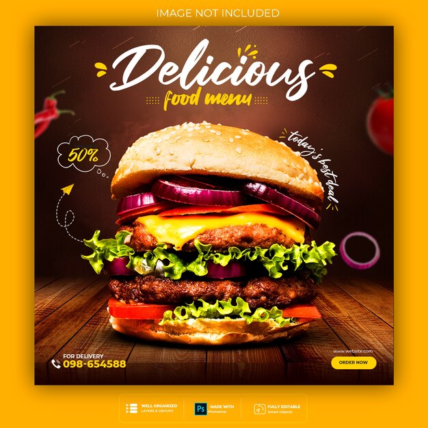 Food social media promotion and banner post design template