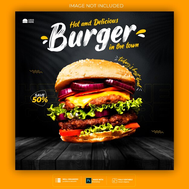 Food social media promotion and banner post design template