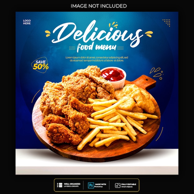 Food social media promotion and instagram banner post design template