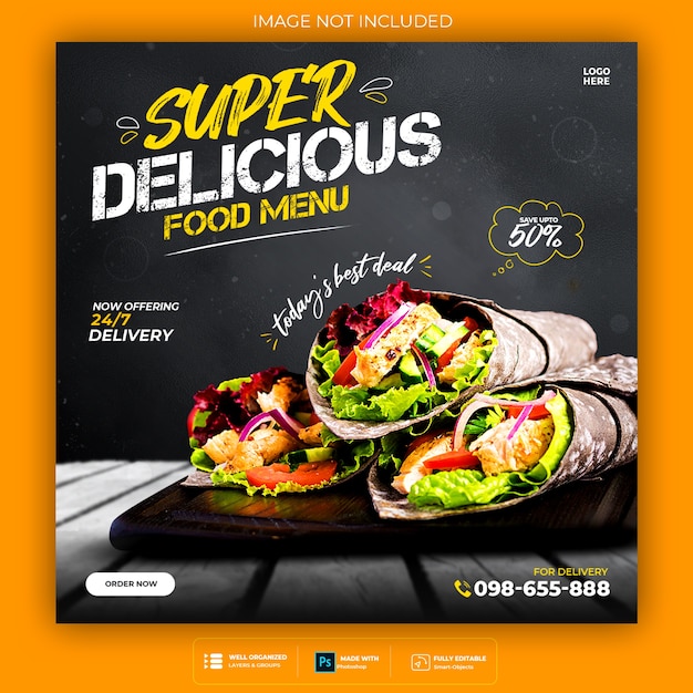 Food social media promotion and instagram banner post design template