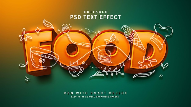 PSD gratuito effetto testo cibo con doodle disegnato a mano