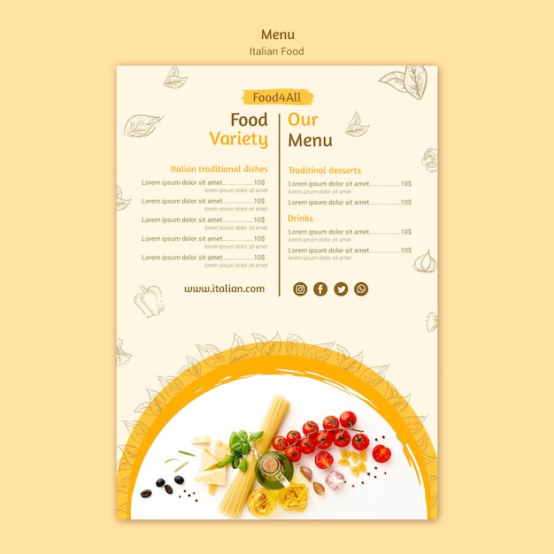 Free PSD food variety meu template