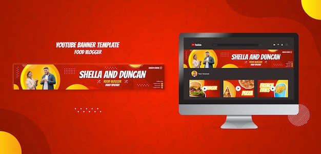 PSD gratuito banner di youtube vlogger alimentare