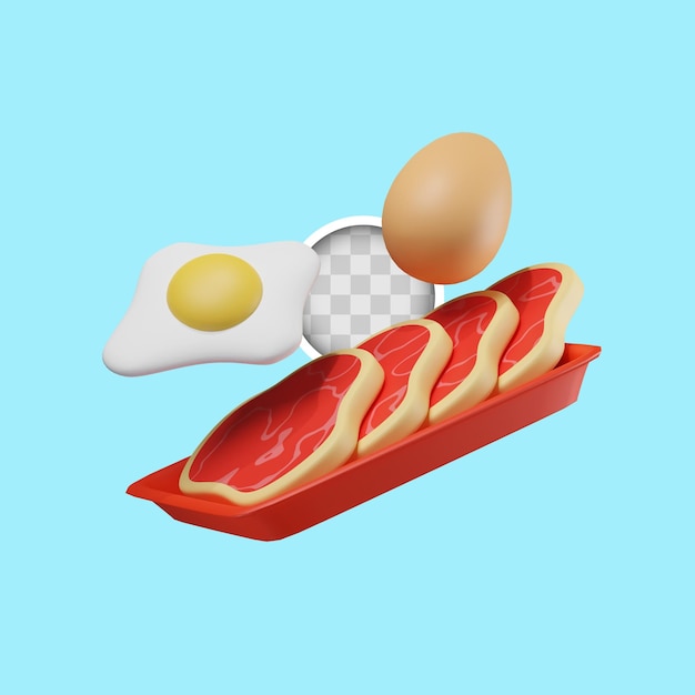 Продукты, богатые белком, яйцами и мясом, 3d иллюстрация