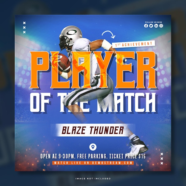 Free PSD football player of the match social media post template