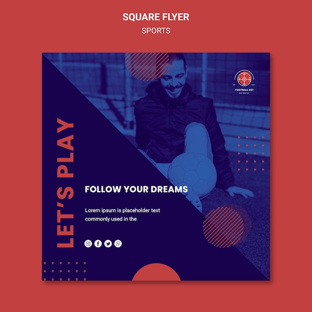 Free PSD football player square flyer template