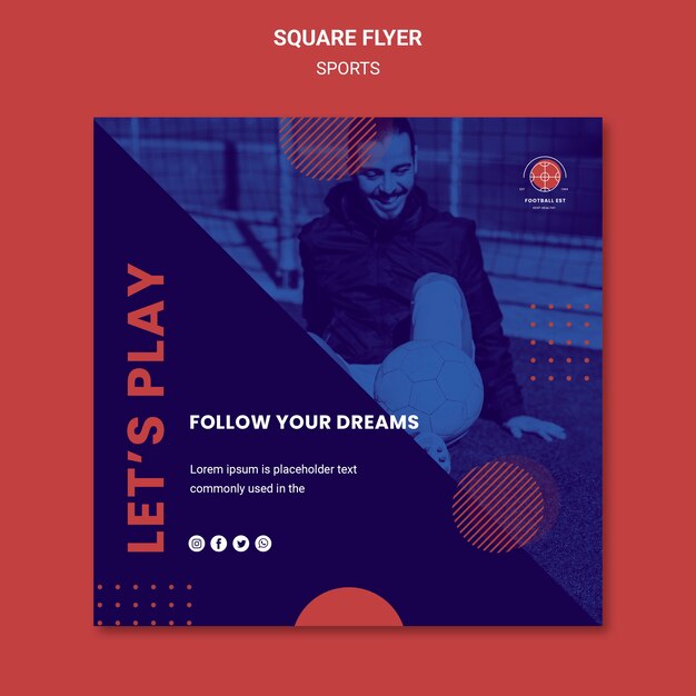 Football player square flyer template