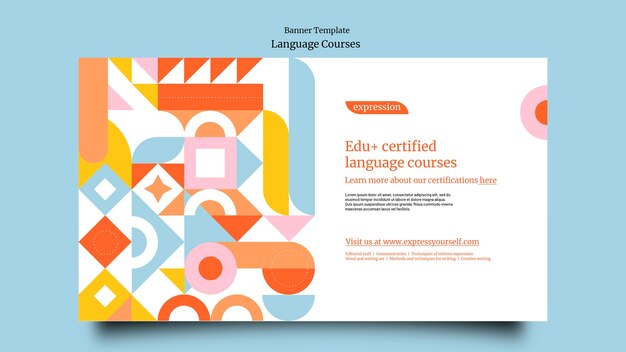 foreign language classes horizontal banner template with geometric shapes