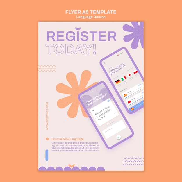 Floral Style Vertical Flyer Template for Foreign Language Classes – Free Download