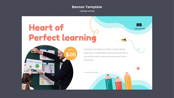 Free PSD foreign language lessons horizontal banner template