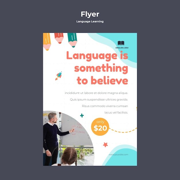 Foreign language lessons vertical flyer template