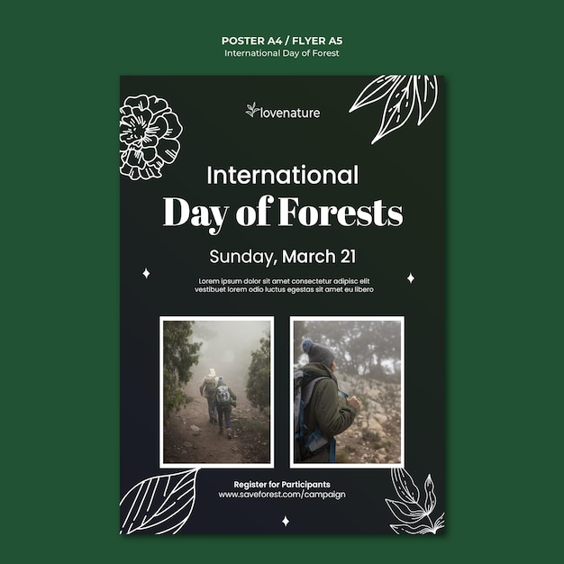PSD gratuito modello di poster della giornata della foresta
