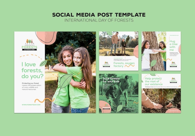 Free PSD forest day social media posts template