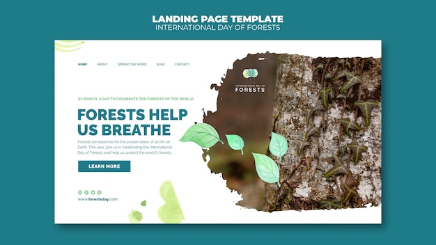 Free PSD forests day landing page template with photo