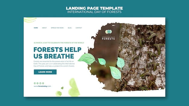 無料PSD 写真付きの森の日のランディングページテンプレート