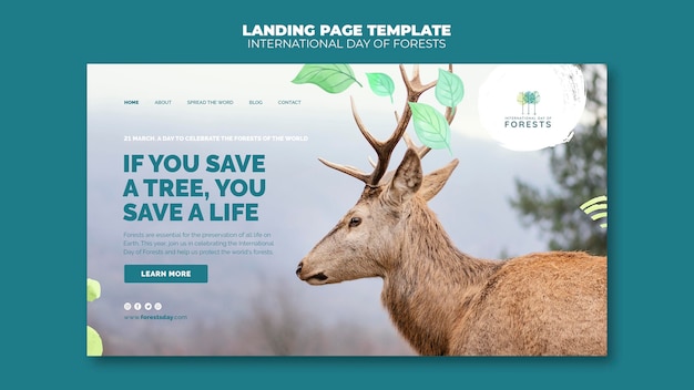 Free PSD forests day landing page template with photo