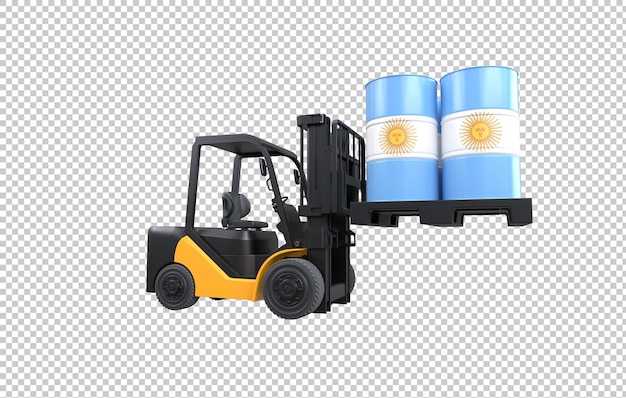 forklift lifting fuel tank with argentina flag on transparent background