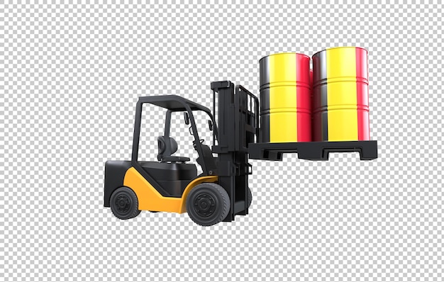 Free PSD forklift lifting fuel tank with belgium flag on transparent background