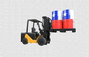 Free PSD forklift lifting fuel tank with chile flag on transparent background