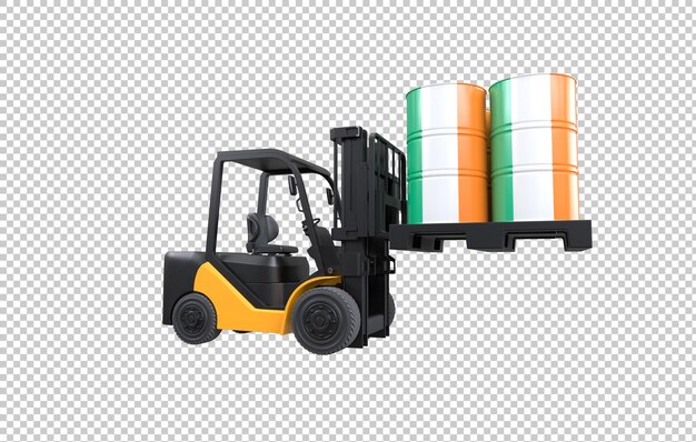 forklift lifting fuel tank with ireland flag on transparent background