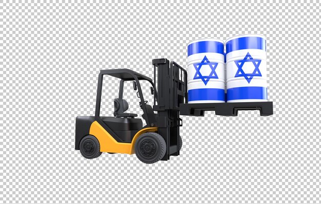 Free PSD forklift lifting fuel tank with israel flag on transparent background