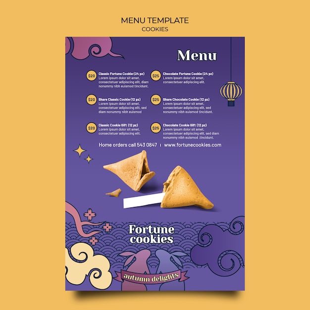 Free PSD fortune cookies menu template