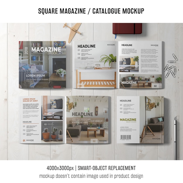 four square magazine or catalogue mockups