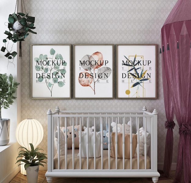 Frame mockup in modern classic baby's bedroom