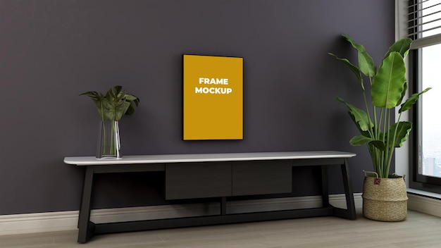 Frame mockup template with modern interior design