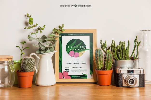 Free PSD frame mockup with plants