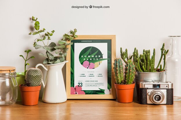 Frame mockup with plants