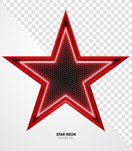 PSD gratuito cornice stella rossa con griglia e texture al neon in rendering 3d realistico con sfondo trasparente