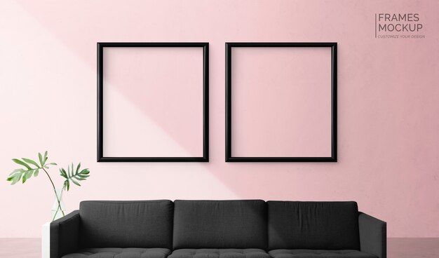 Frames on a pink wall