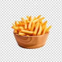 Free PSD french fries with sauce on a round wooden bowl on a transparent background