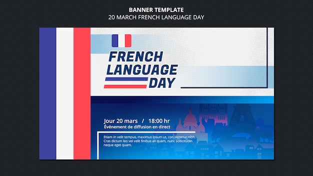 PSD gratuito modello di banner del giorno della lingua francese