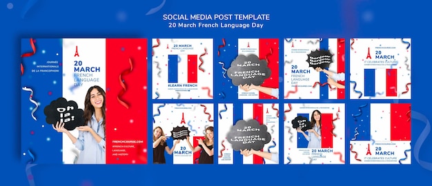 French language day instagram posts template