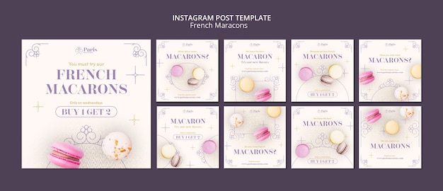 PSD gratuito modello di post instagram macarons francesi