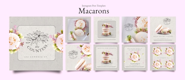 Free PSD french macarons instagram posts template