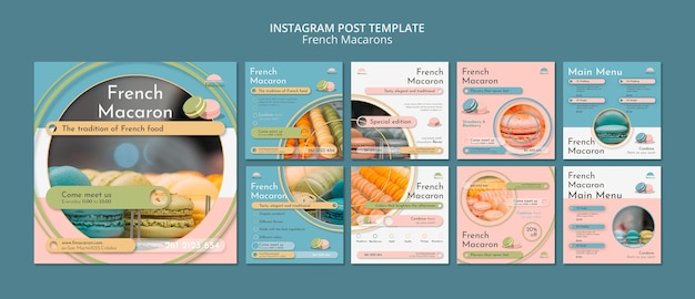 Free PSD french macarons instagram posts template