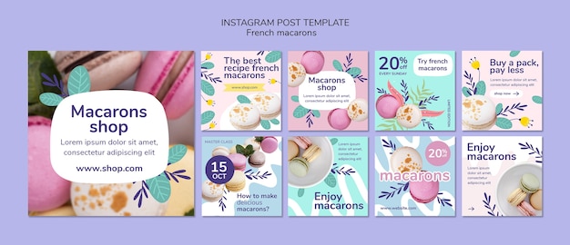 Free PSD french macarons instagram posts