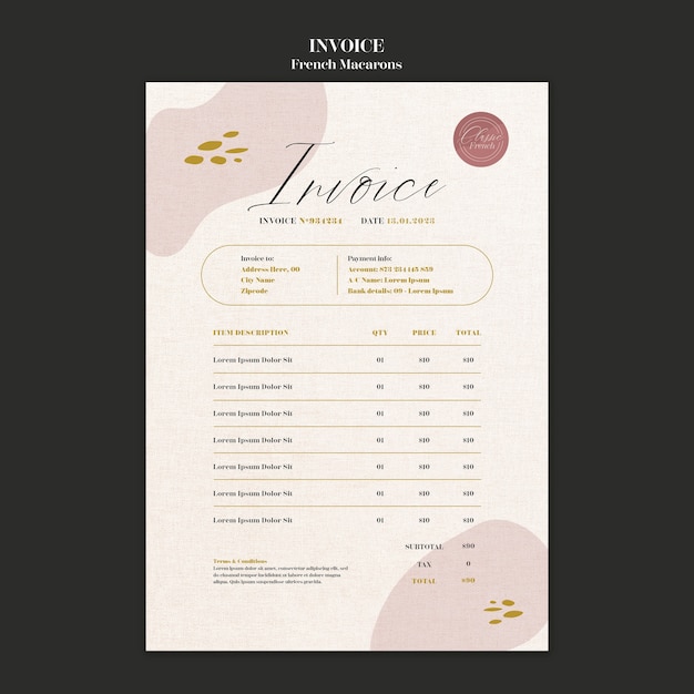 Free PSD french macarons invoice template