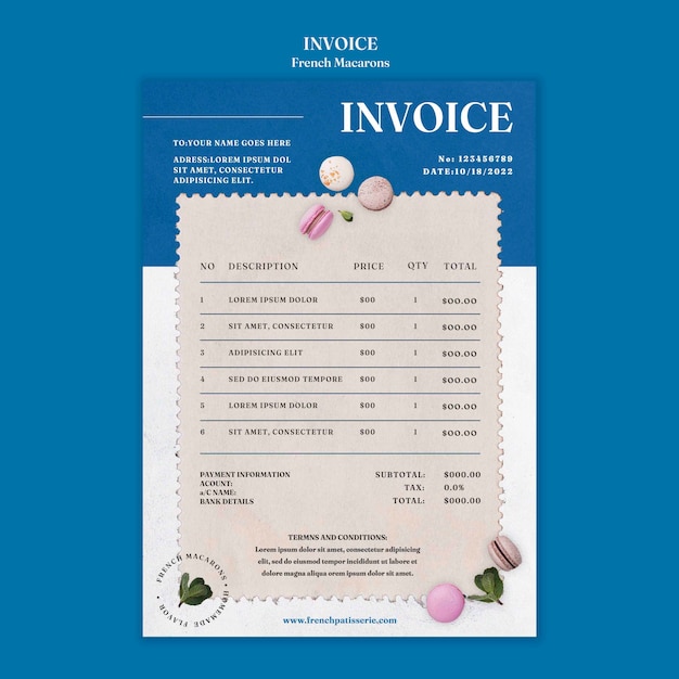 Free PSD french macarons invoice template