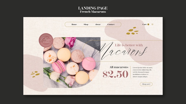 Free PSD french macarons landing page