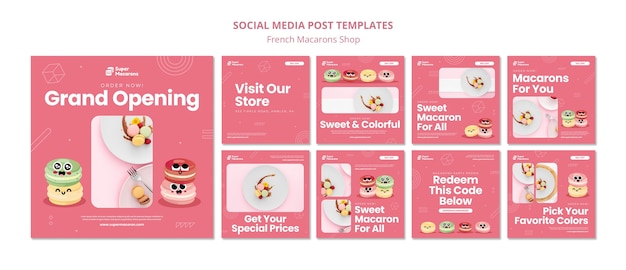 Free PSD french macarons shop instagram posts