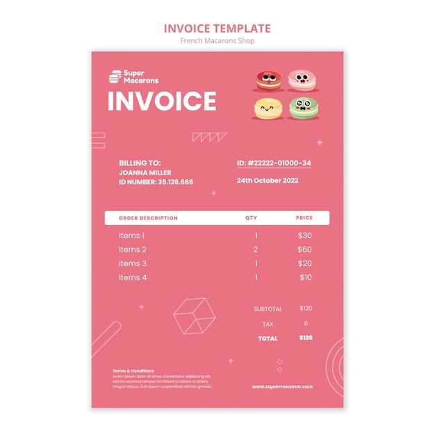 French macarons shop invoice template