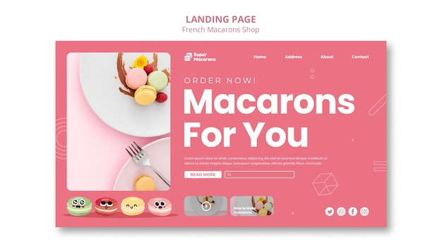 Free PSD french macarons shop landing page template
