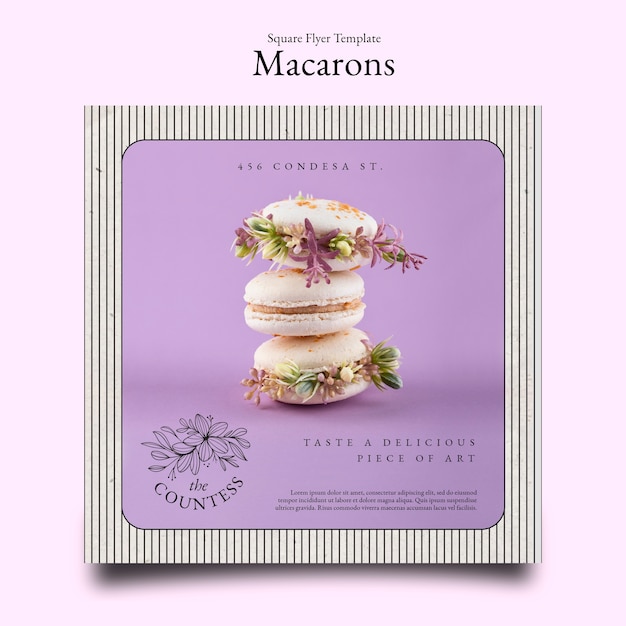 Modello di volantino quadrato macarons francesi