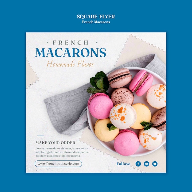 PSD gratuito modello di volantino quadrato macarons francesi